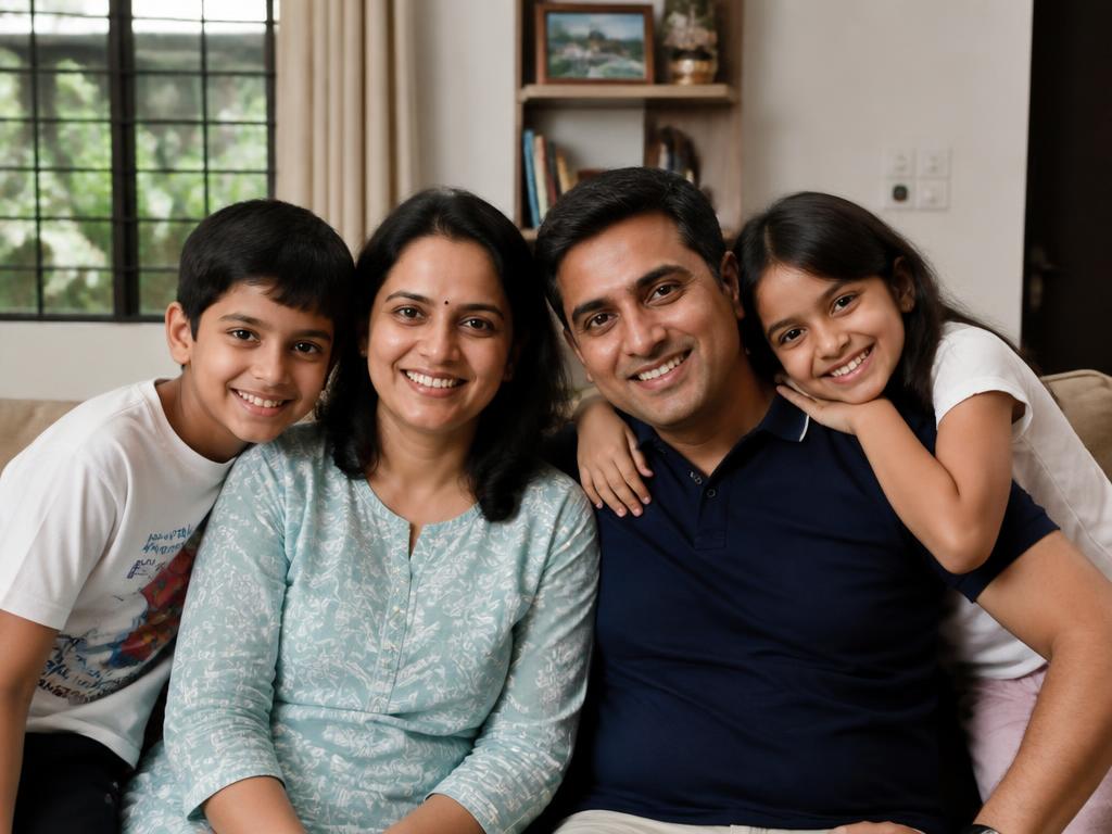 Happy Indian family with their LIC advisor in Mumbai